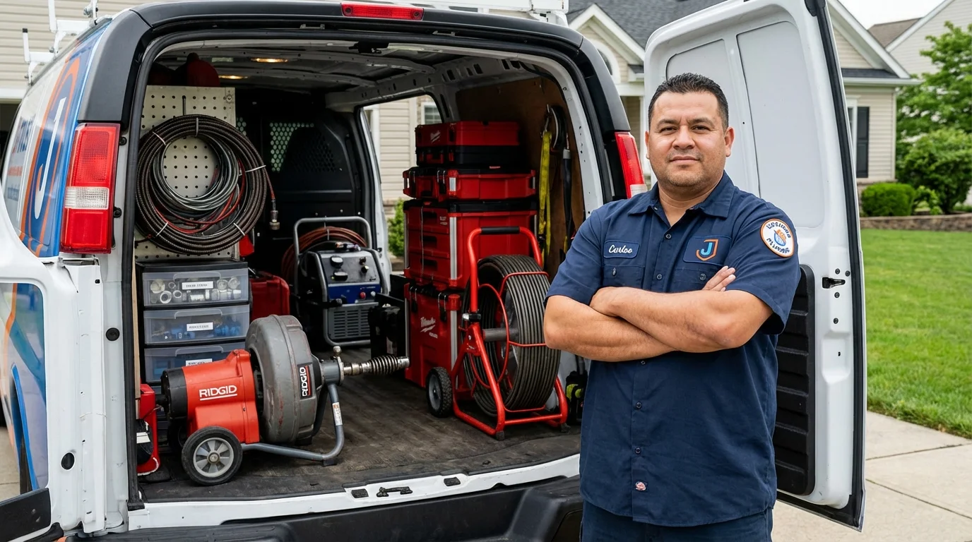 Professional drain cleaning equipment and Johns Plumbing LLC plumber in Rochelle