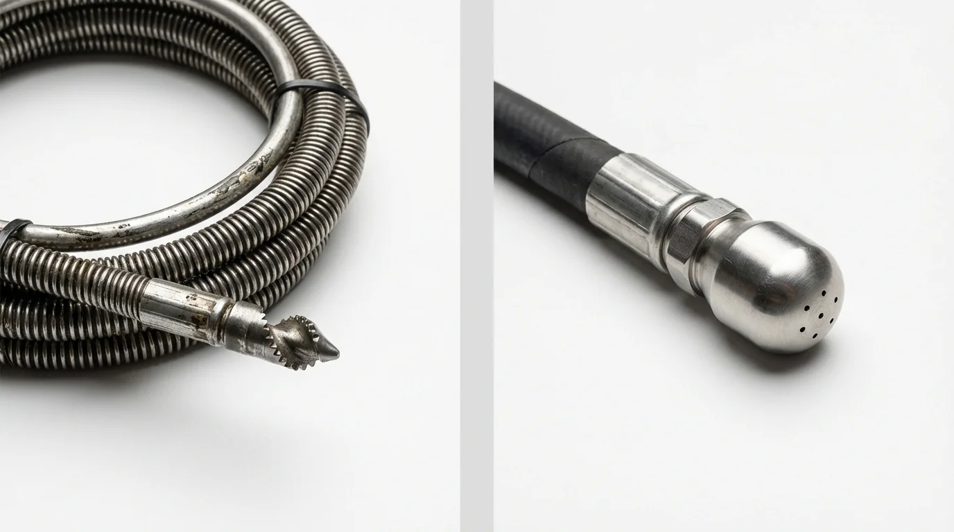 Drain snake cable and hydro jetting nozzle used for drain cleaning in Rochelle, IL