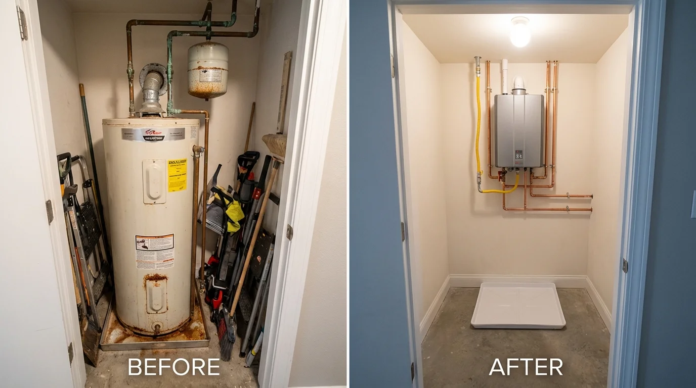 Tank water heater versus wall-mounted tankless unit comparison for Rochelle, IL homeowners